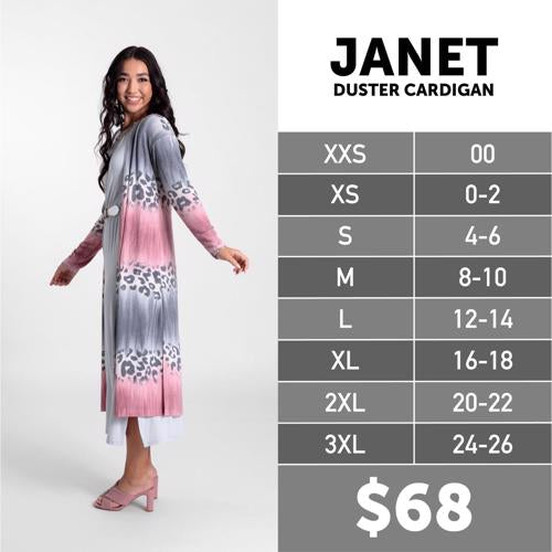 Janet Size Chart
